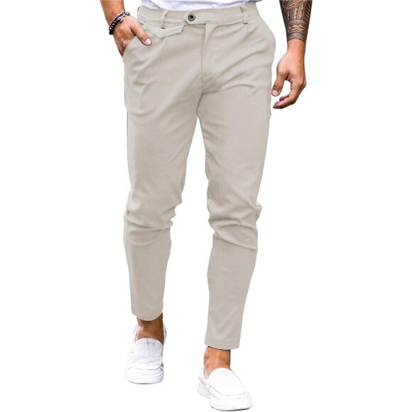 🆕Men Cream Slim Fit Front Stretch Skinny Tapered Dress Pant Comfort Casual Pant - Picture 1 of 5
